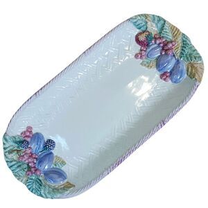 VINTAGE Majolica Art Pottery Hand Painted Portugal 1970 Bread Fruit Platter 16"